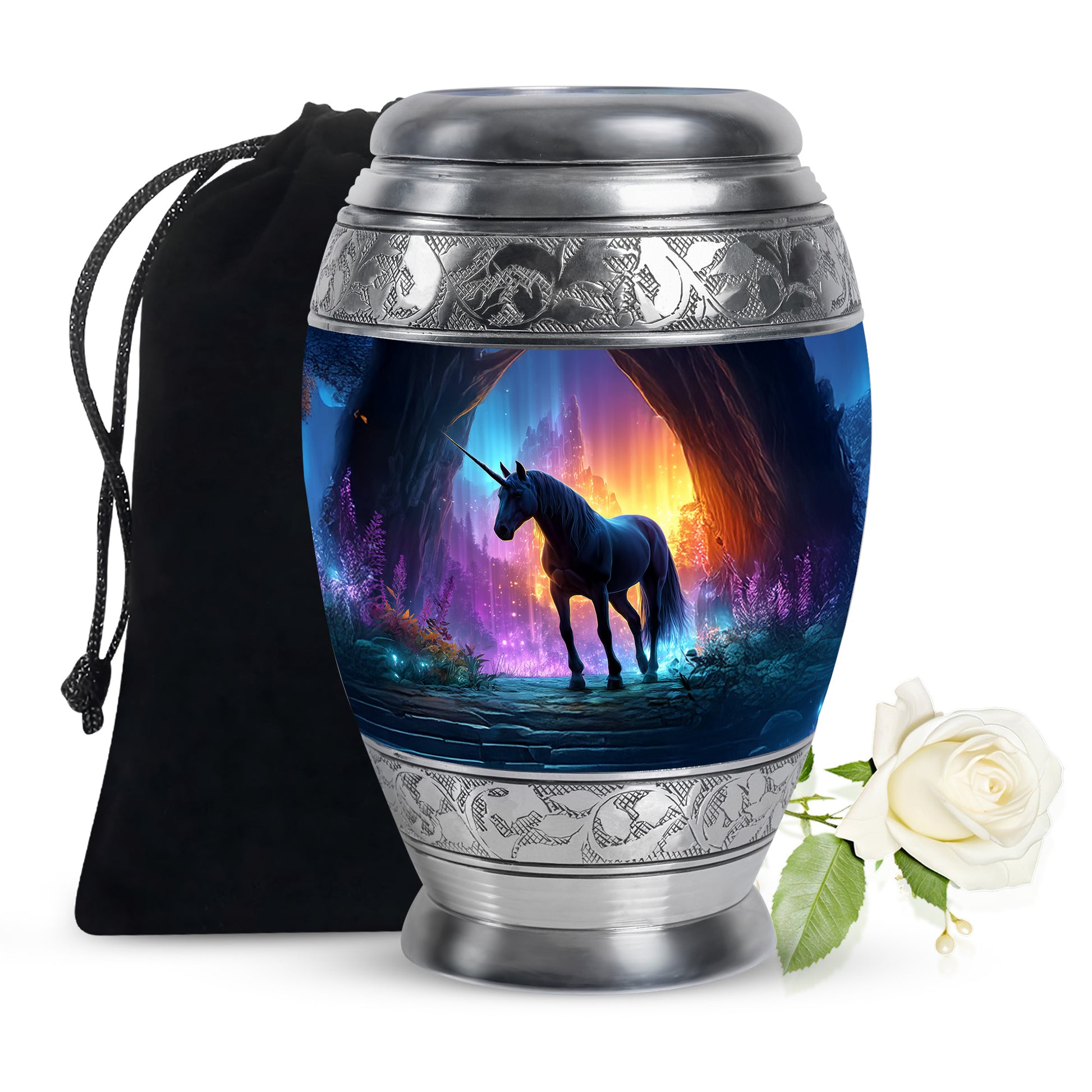 Black Unicorn Funeral Urn - Colourful Cremation Urn For Male & Female