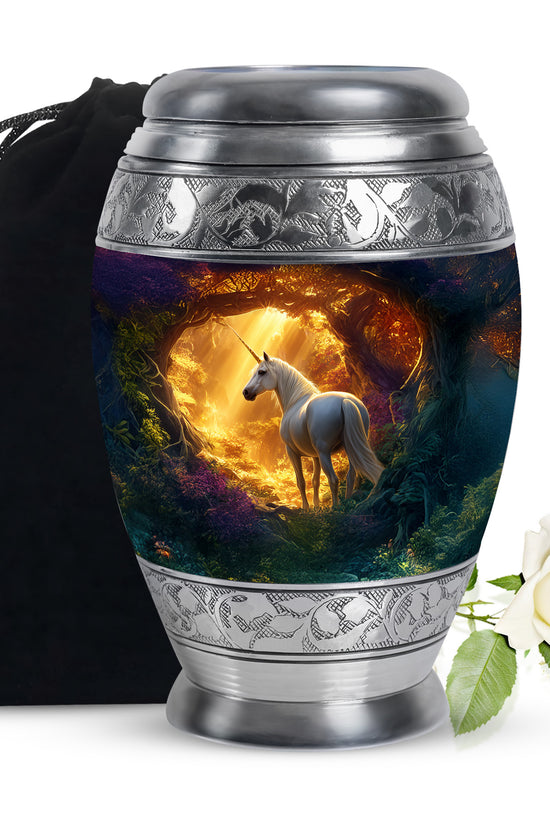 Golden Unicorn Funeral Urn - Forest Memorial Urn For Burial