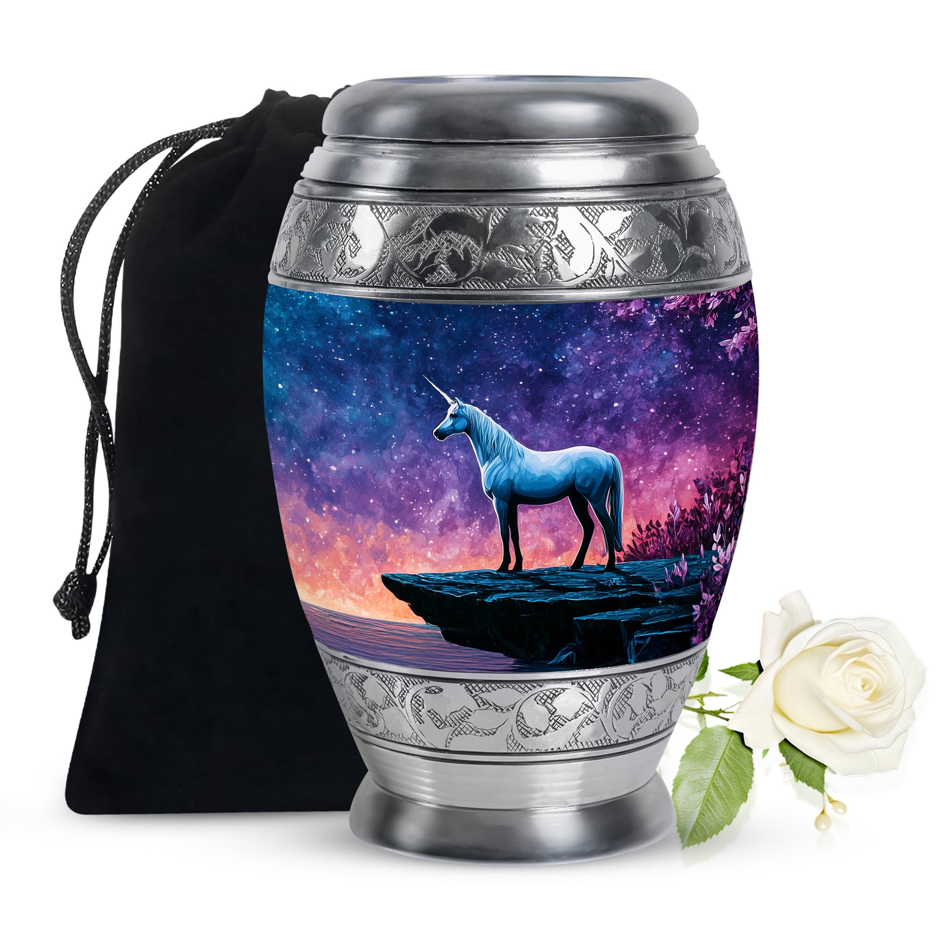 White Unicorn Cremation Urn - Night Sky Memorial Urn For Adults
