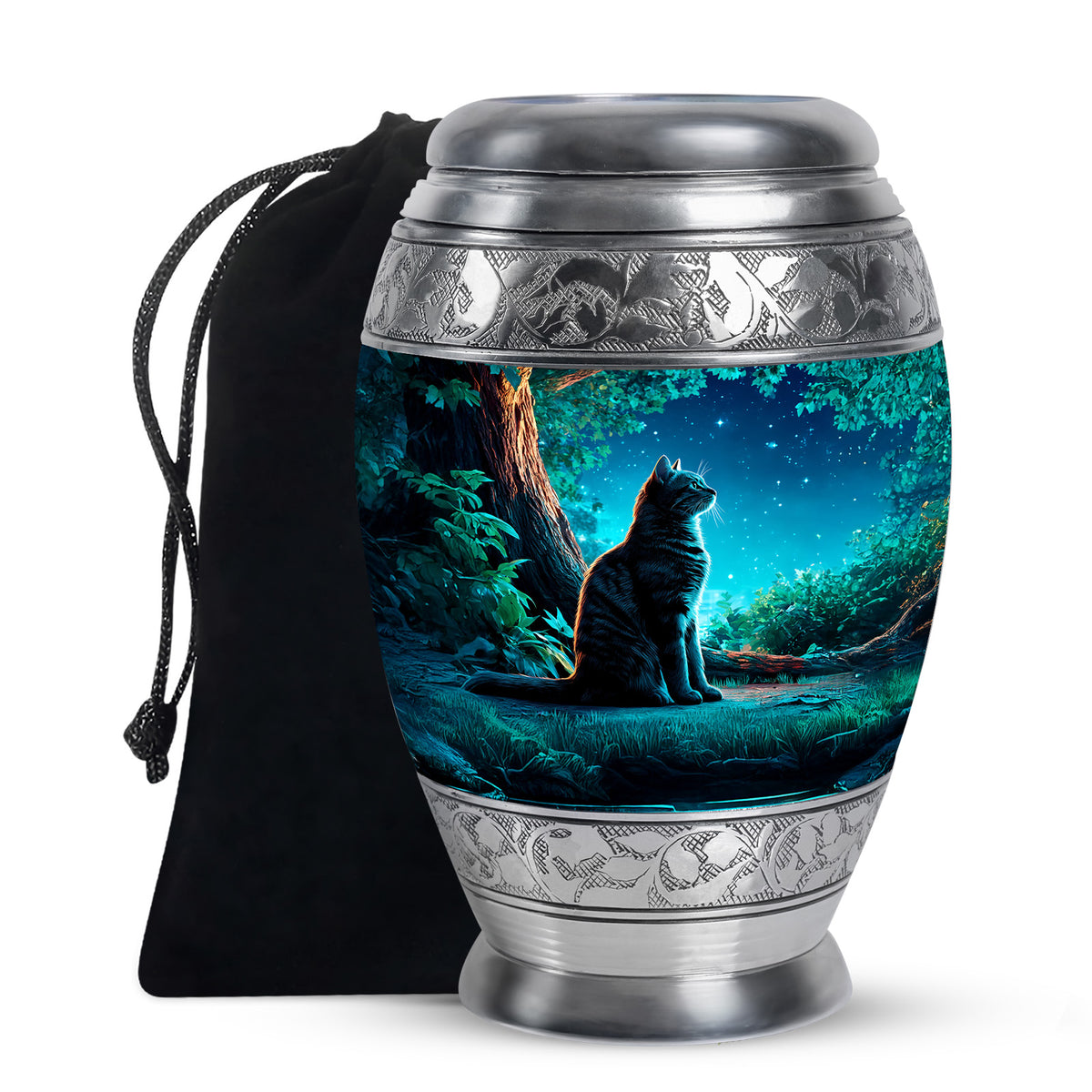 Night Cat Memorial Urn - Moonlight Cremation Urn For Human Ashes