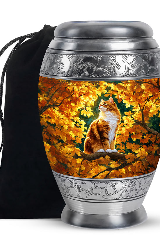 Autumn Golden Cat Memorial Urn - Decorative Funeral Urn For Adult Ashes