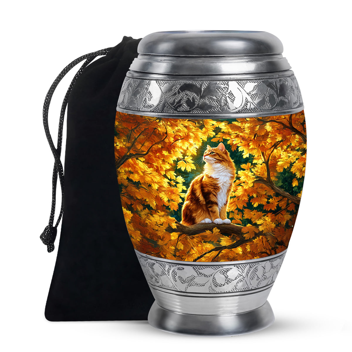 Autumn Golden Cat Memorial Urn - Decorative Funeral Urn For Adult Ashes