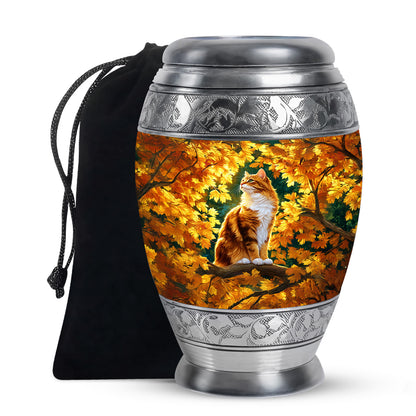 Autumn Golden Cat Memorial Urn - Decorative Funeral Urn For Adult Ashes