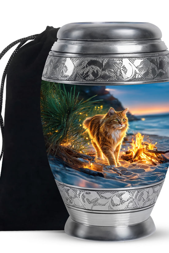 Beach Cat Memorial Urn - Campfire Cremation Urn For Ashes