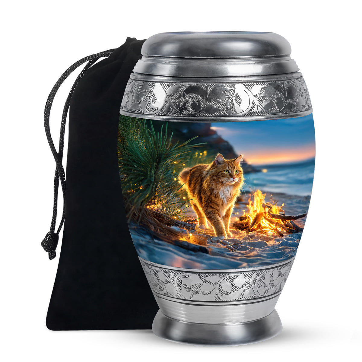 Beach Cat Memorial Urn - Campfire Cremation Urn For Ashes