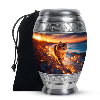 Sunset Beach Cat Memorial Urn -Glowing Cremation Urn For Loved Ones