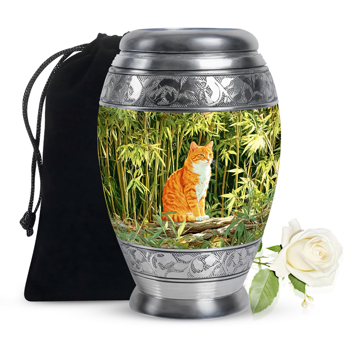 Orange Cat Cremation Urn - Nature Bamboo Design Memorial Urn For Cat Ashes
