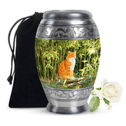 Orange Cat Cremation Urn - Nature Bamboo Design Memorial Urn For Cat Ashes