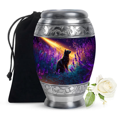 Black Cat Memorial Urn - Lavender Field Cremation Urn For Pet Ashes