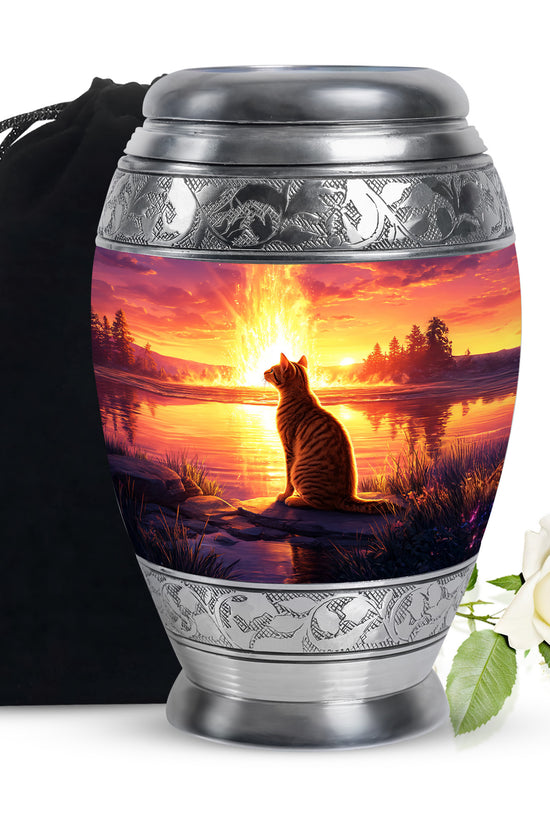 Orange Cat Funeral Urn - Beautiful Sunset Scene Urn For Ashes