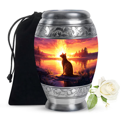 Orange Cat Funeral Urn - Beautiful Sunset Scene Urn For Ashes