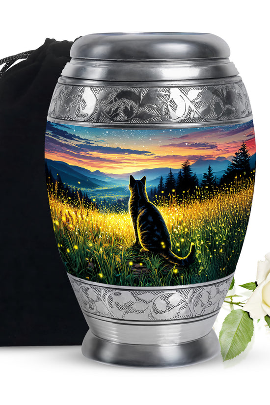 Black Cat Memorial Urn - Sunset Mountain Cremation Urn For Cat Ashes