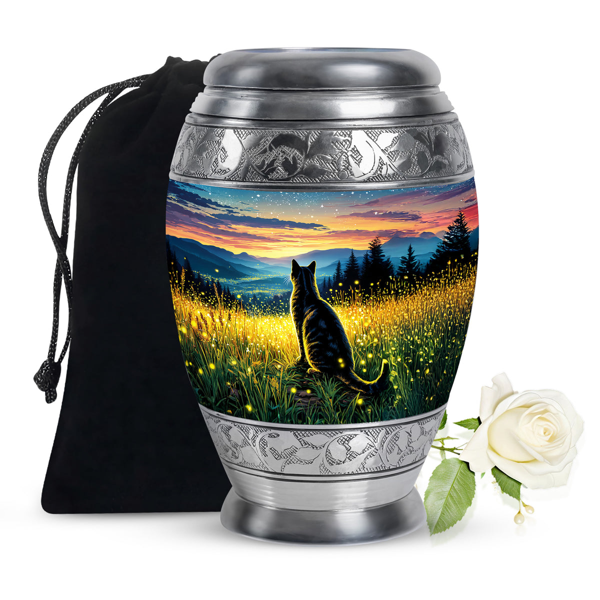 Black Cat Memorial Urn - Sunset Mountain Cremation Urn For Cat Ashes