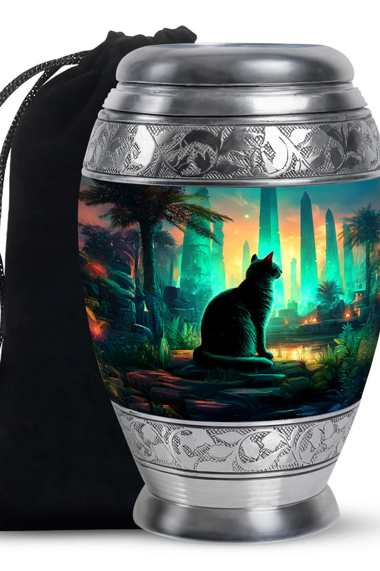 Mystic Cat Temple Funeral Urn - Decorative Aluminium Urn For Cat Ashes