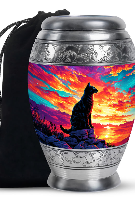 Black Cat Cremation Urn - Artistic Funeral Urn For Pet Ashes