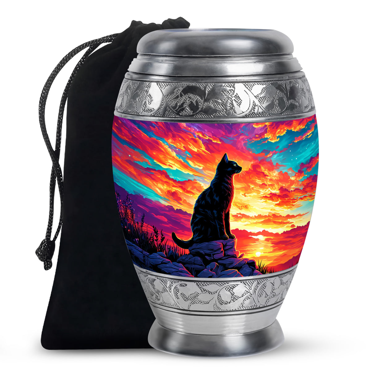Black Cat Cremation Urn - Artistic Funeral Urn For Pet Ashes