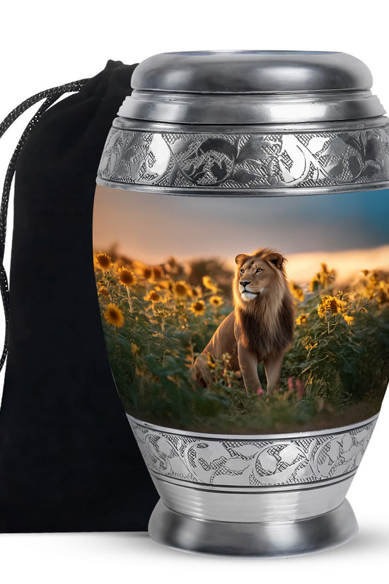 Lion Tribute Funeral Urn - Sunflower Field Cremation Urn For Men