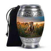 Lion Tribute Funeral Urn - Sunflower Field Cremation Urn For Men