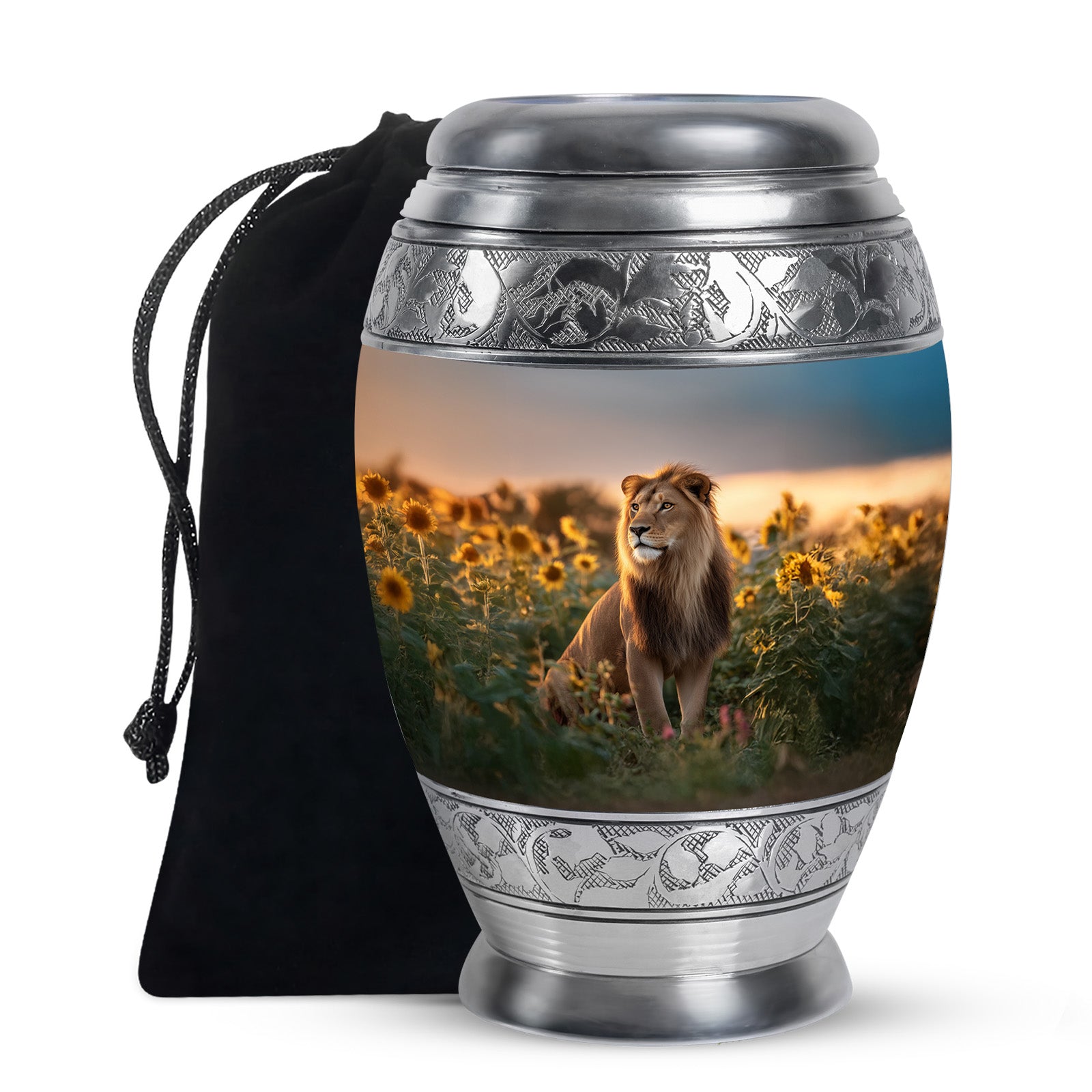 Lion Tribute Funeral Urn - Sunflower Field Cremation Urn For Men