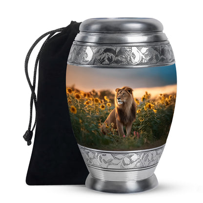 Lion Tribute Funeral Urn - Sunflower Field Cremation Urn For Men