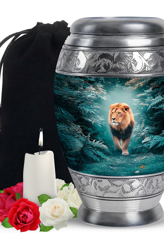 Forest Lion Memorial Urn - Wildlife Cremation Urn For Dad