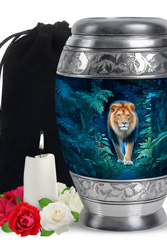 Black Lion Funeral Urn - Jungle Tribute Cremation Urn For Human Ashes