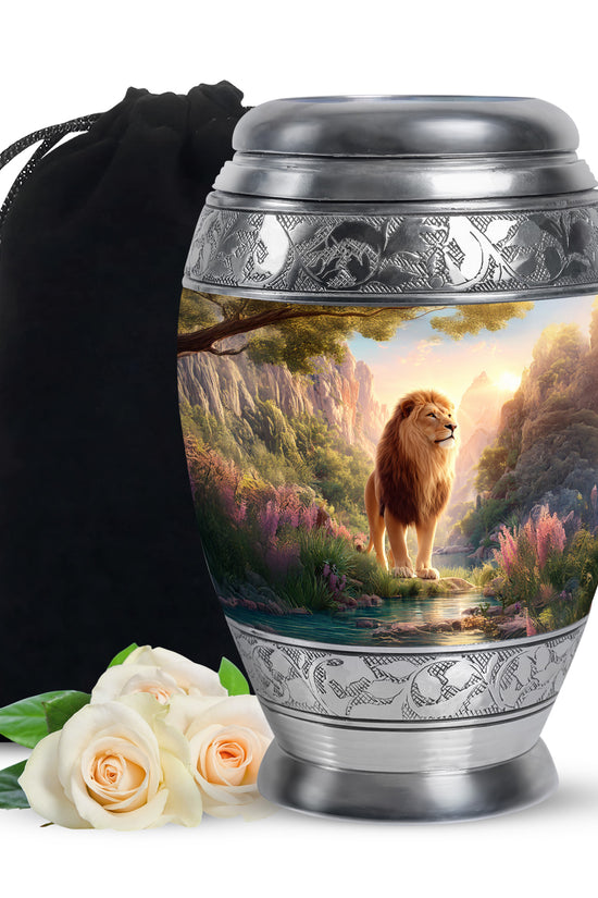 Lion Guardian Memorial Urn - Nature Landscape Cremation Urn For Dad