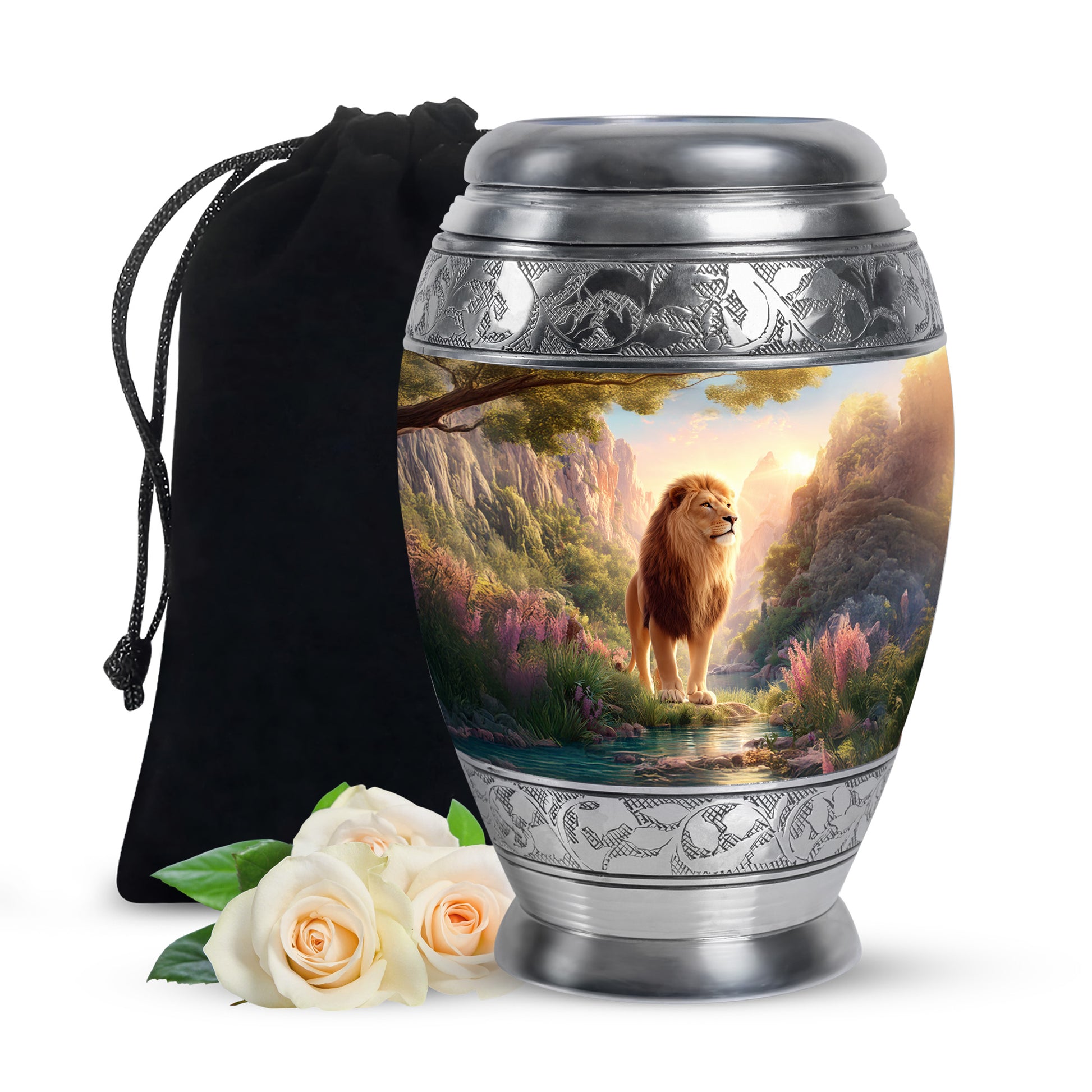 Lion Guardian Memorial Urn - Nature Landscape Cremation Urn For Dad