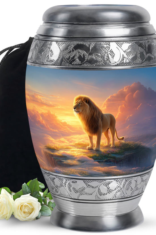 Golden Sky Lion Memorial Urn - Cremation Urn For Adult Ashes