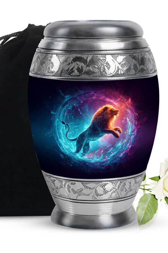 Divine Lion Energy Funeral Urn - Aluminium Cremation Urn For Ashes