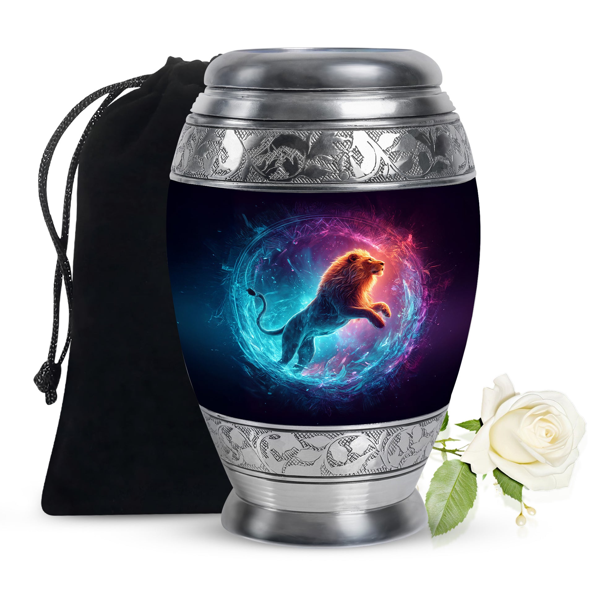 Divine Lion Energy Funeral Urn - Aluminium Cremation Urn For Ashes
