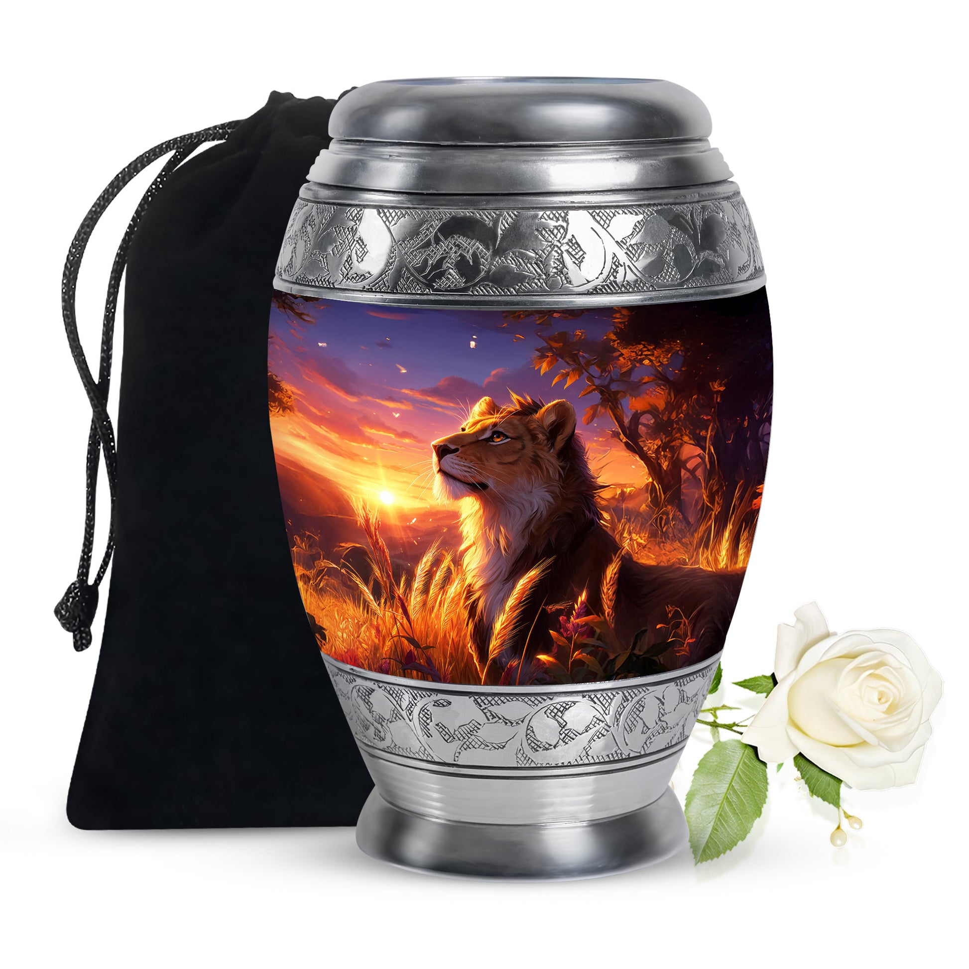 Lion Themed Memorial Urn - Sunset Tribute Memorial Urn For Human Ashes