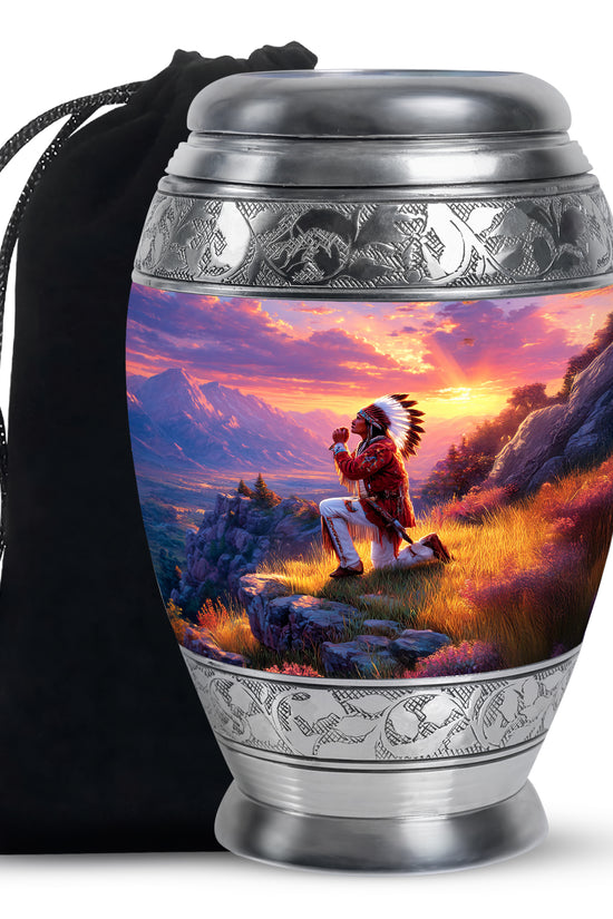 Native American Prayer Cremation Urn - Sunset Funeral For Burial