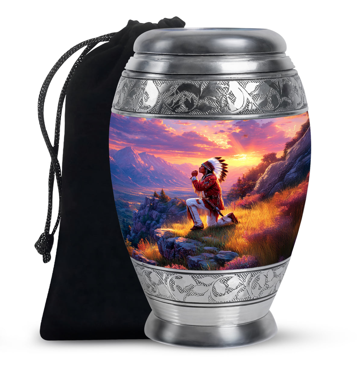 Native American Prayer Cremation Urn - Sunset Funeral For Burial