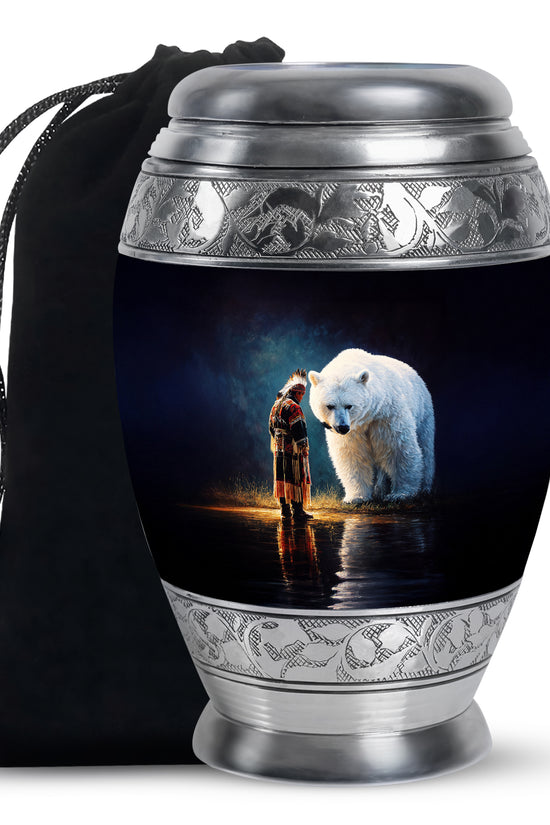 Native American Burial Urn - White Bear Spirit Memorial For Human Ashes