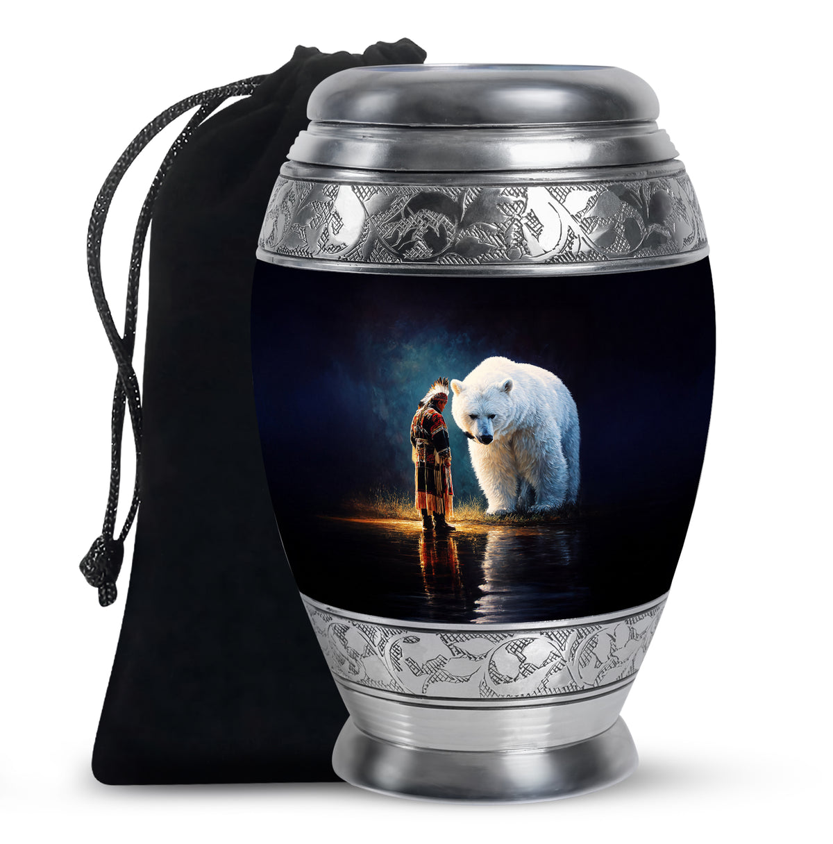 Native American Burial Urn - White Bear Spirit Memorial For Human Ashes