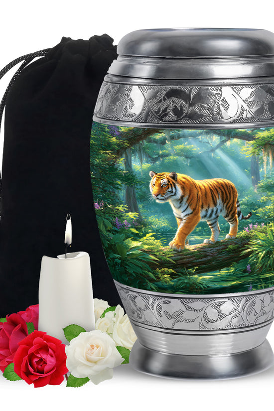 Tiger Memorial Urn - Jungle Wildlife Cremation Urn For Male Ashes