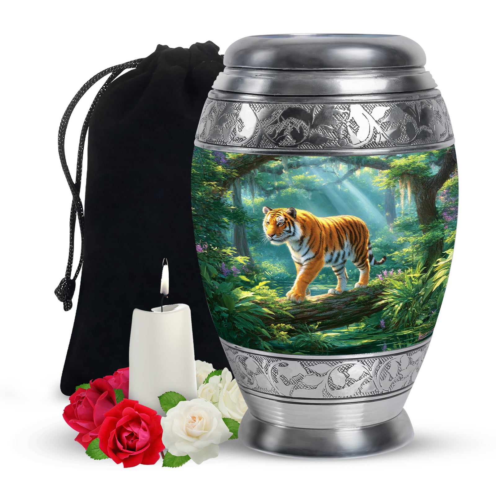 Tiger Memorial Urn - Jungle Wildlife Cremation Urn For Male Ashes