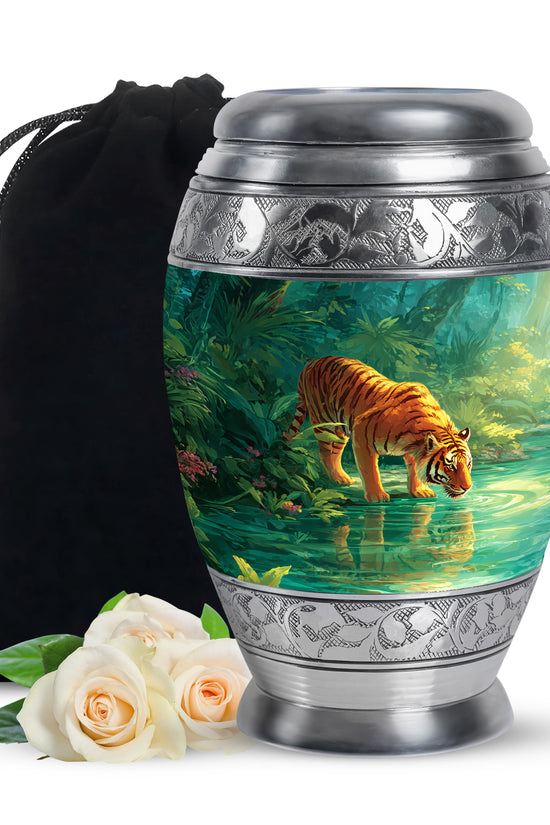 Forest Tiger Funeral Urn - Tropical River Memorial Urn For Burial