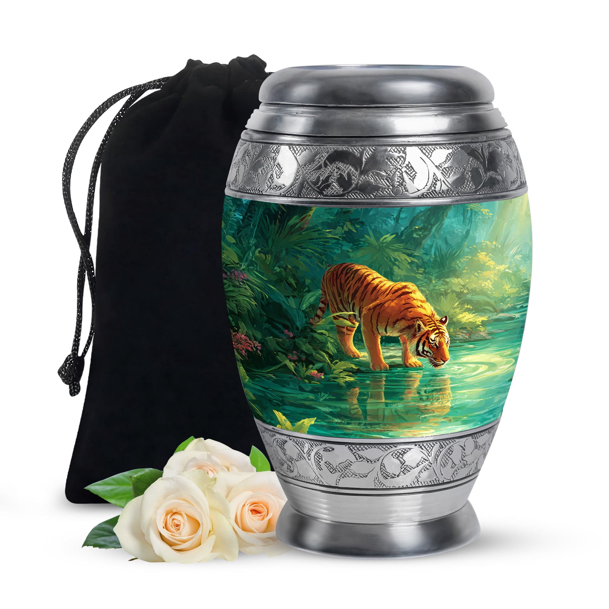 Forest Tiger Funeral Urn - Tropical River Memorial Urn For Burial