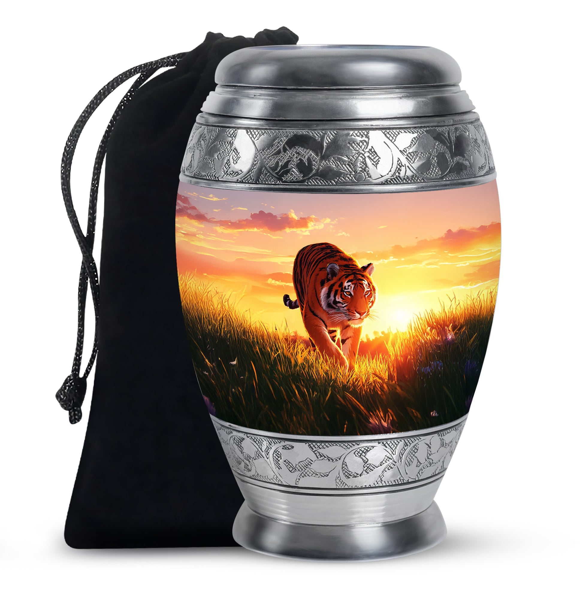 Tiger Themed Cremation Urn For Ashes - Nature Scene Memorial Urn