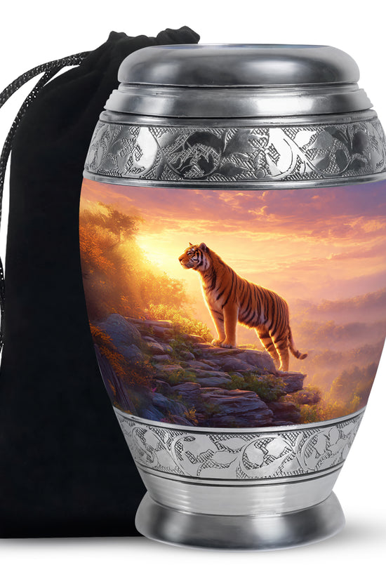 Decorative Tiger Funeral Urn - Mountain Landscape Cremation Urn For Ashes