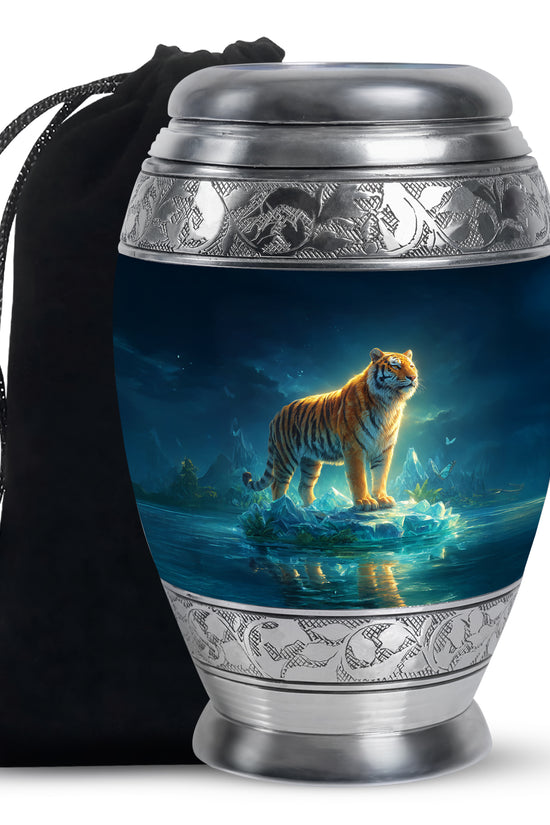 Mystical Tiger Funeral Urn - Blue Crystal Memorial Urn For Adult Ashes