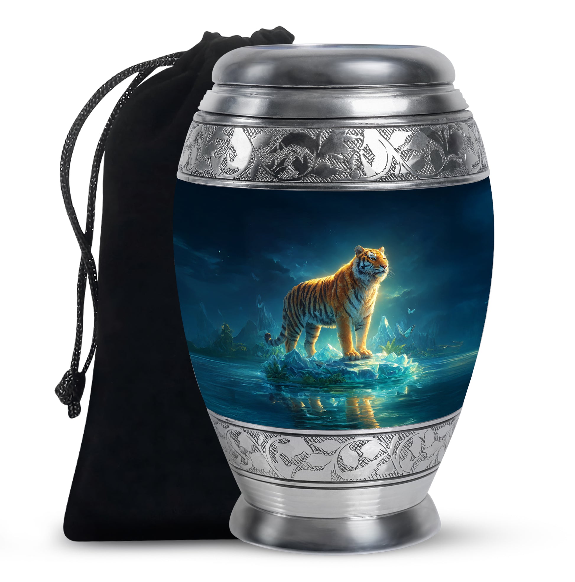 Mystical Tiger Funeral Urn - Blue Crystal Memorial Urn For Adult Ashes