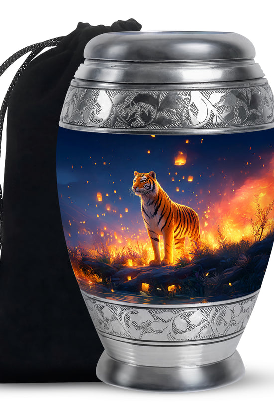 Mountain Tiger Memorial Urn - Beautiful Night Blue Funeral Urn For Humans