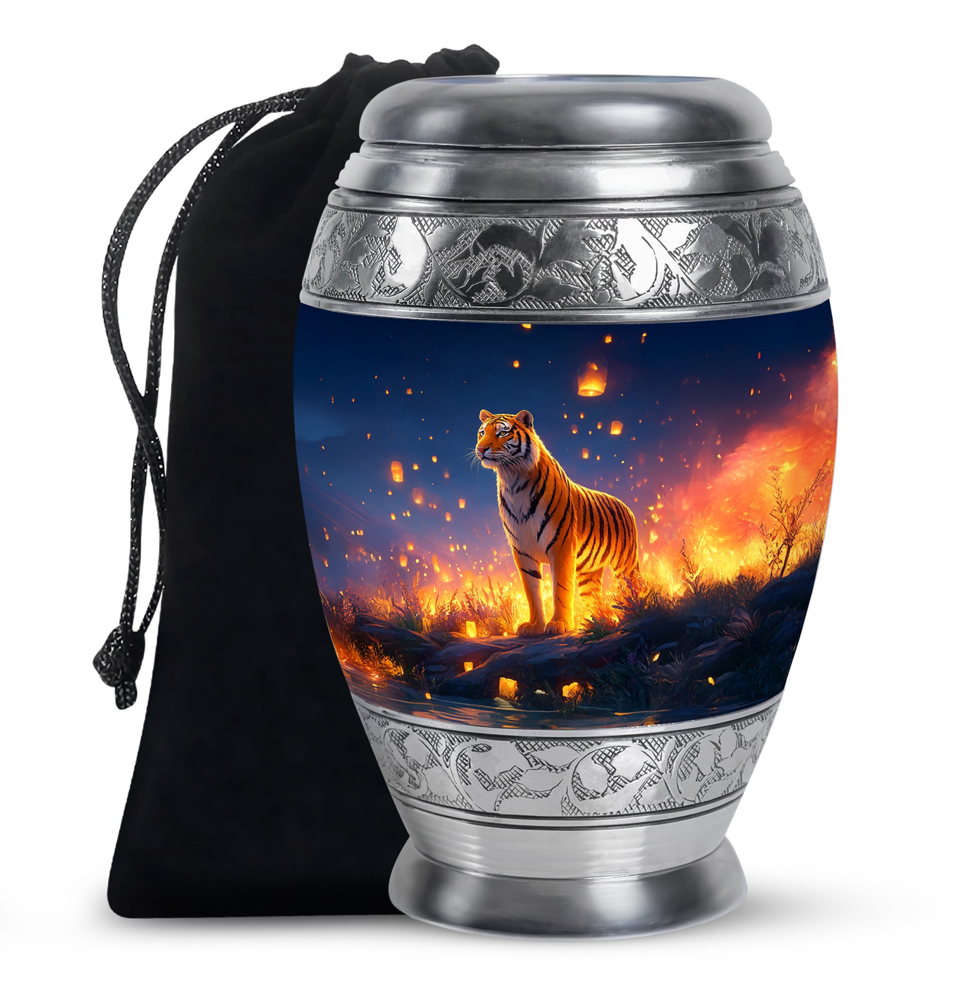 Mountain Tiger Memorial Urn - Beautiful Night Blue Funeral Urn For Humans