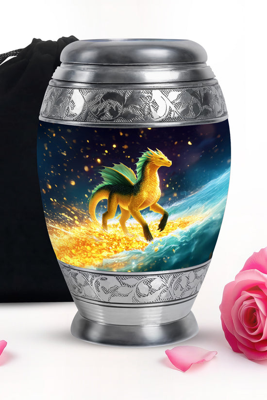 Golden Dragon Cremation Urn - Fantasy Memorial Urn For Human Ashes