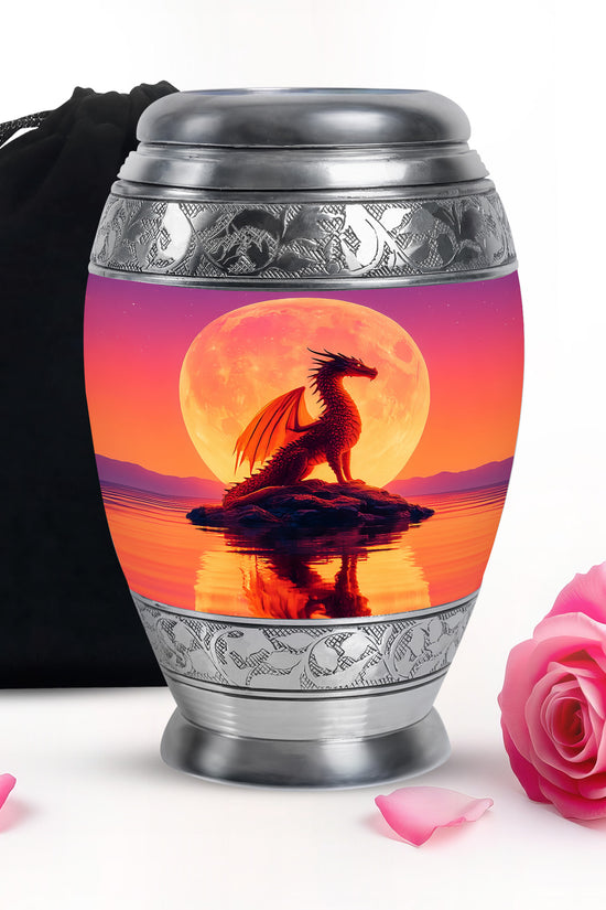 Red Dragon Cremation Urn - Full Moon Memorial Urn For Loved Ones