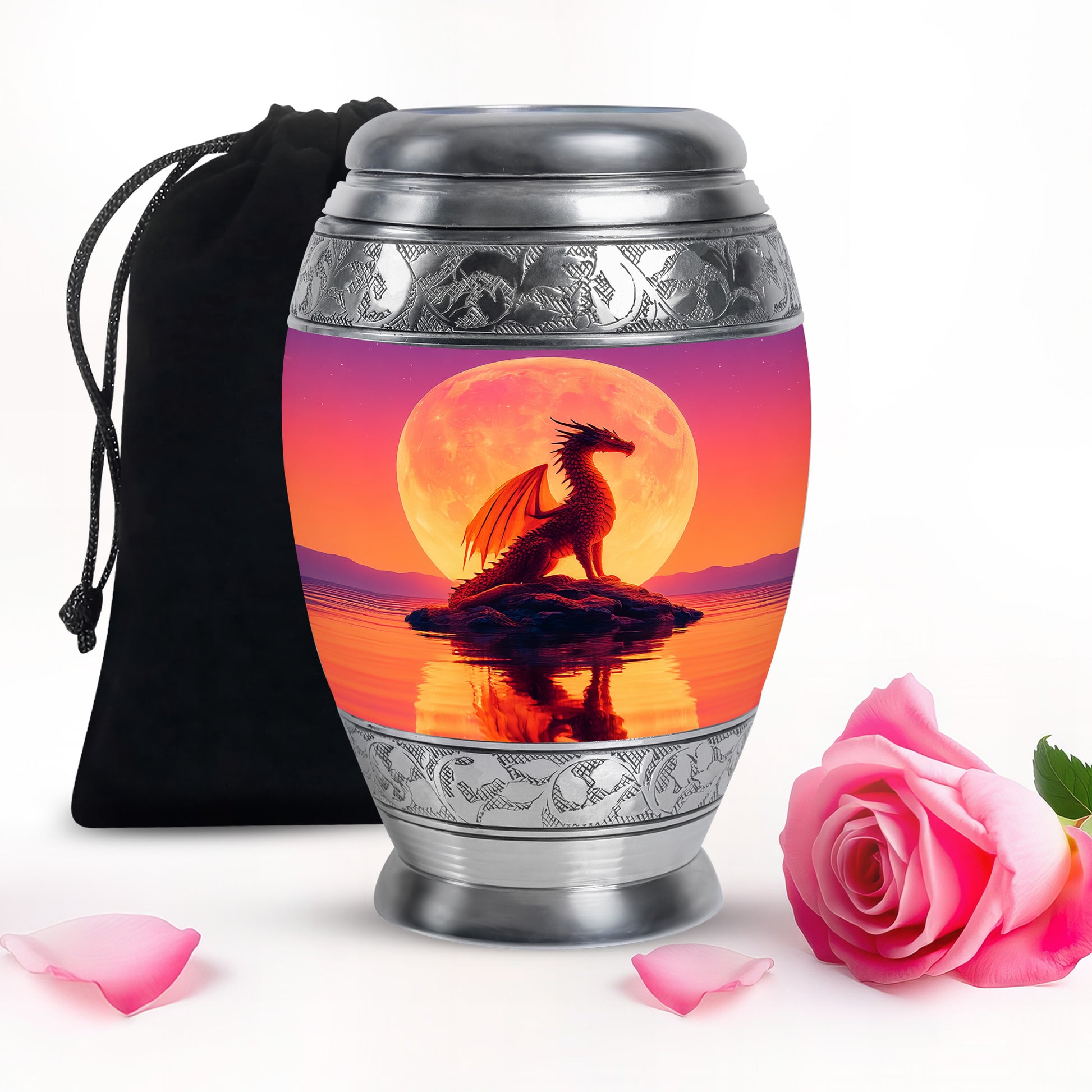 Red Dragon Cremation Urn - Full Moon Memorial Urn For Loved Ones
