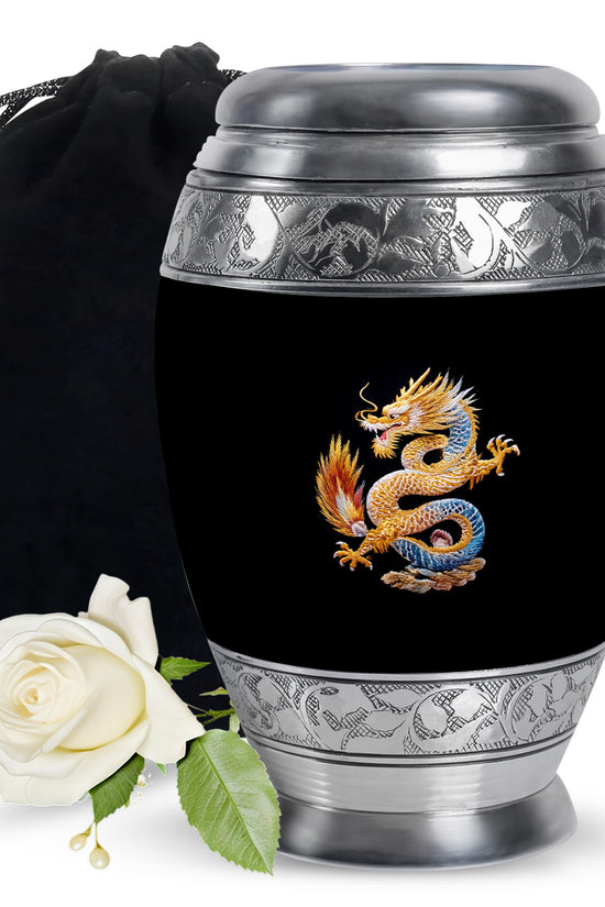Dragon Theme Cremation Urn - Black Aluminium Memorial Urn For Human Ashes